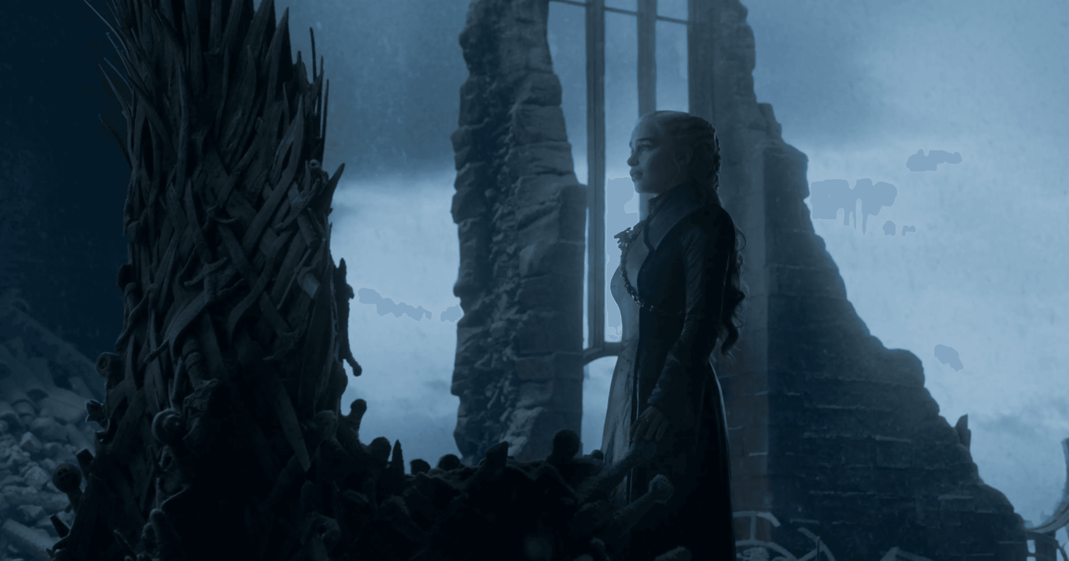 Daenerys Targaryen looking at the Iron Throne in Game of Thrones