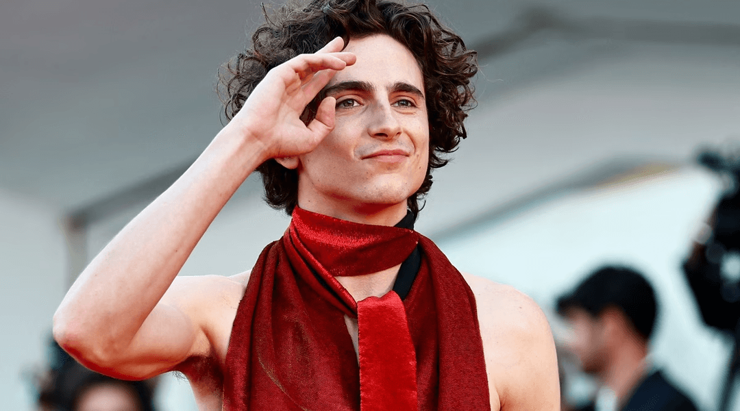Timothee Chalamet in red colored outfit
