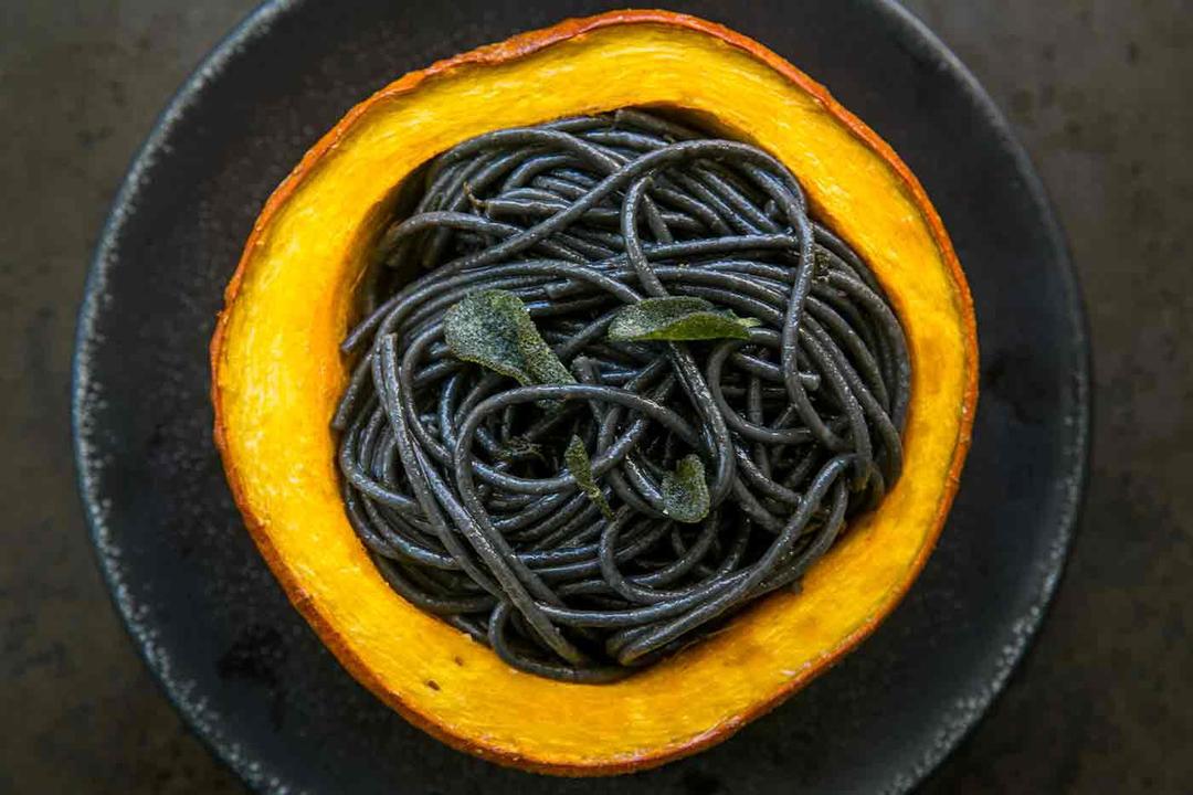 Squid Ink Pasta With Pumpkin