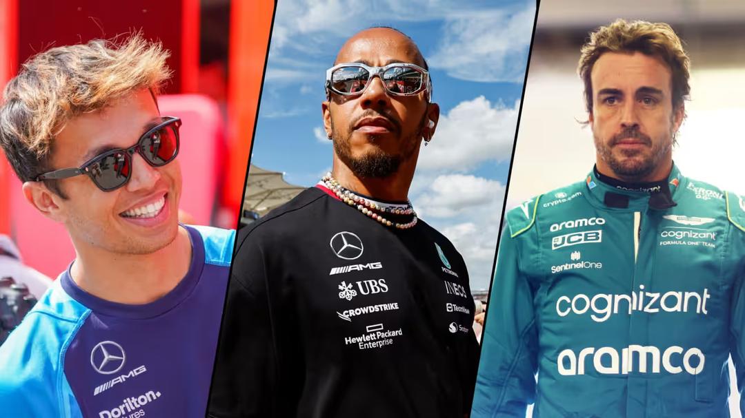 Alex Albon, Daniel Ricciardo and Lewis Hamilton